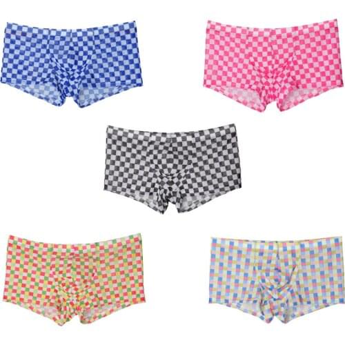 Plaid Pattern Fashion Casual Mens Underwear Boxer Shorts Transparent See Through Sexy Male Underwear Underpants Men Boxers Pouch
