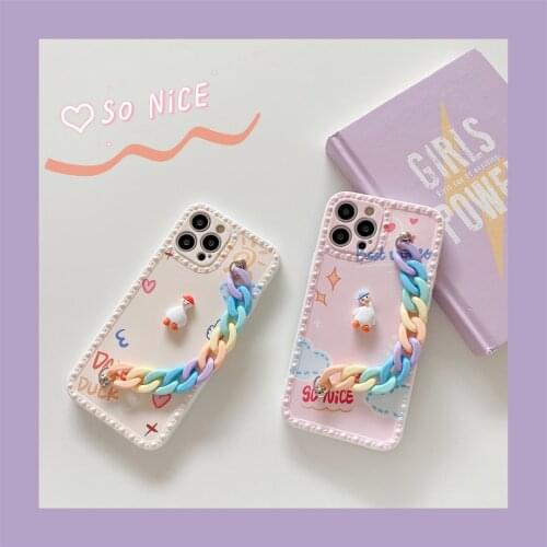 INS Fashion Cute Cole Duck Bracelet Tilted Head Cloud Phone Cases for iPhone 7 8 Plus X XR XS 11 12 Mini Pro Max Cover