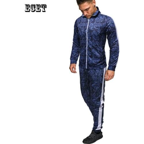 Fashion mens suits streetwear trend casual slim mens clothing jogger zipper jacket mens trousers sports suit
