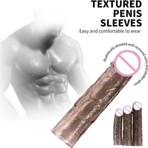 Man Nuo Huge Male Penis Enlargement Sleeve Reusable Condom Extender Dildo Enhancer Cock Delay Ejaculation Adult Sex Toys for Men