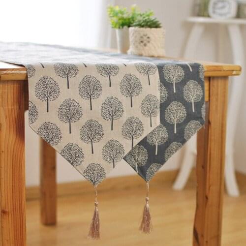 2021 New Modern Tree Pattern Linen Table Runner Dinner Towel Cloth for Christmas Decortaion