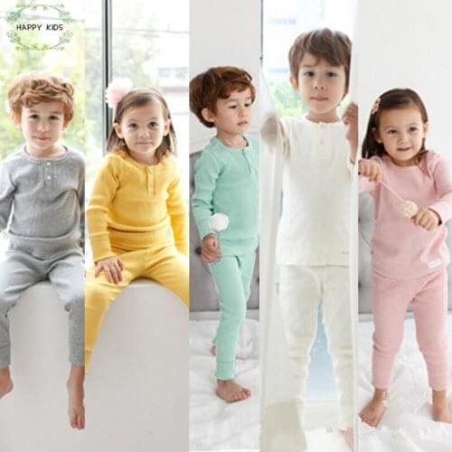 New boys pure color pajamas pure cotton long sleeve shirt and pants 2 pcs. sets of childrens pajamas baby pajamas 2020 bodysuit