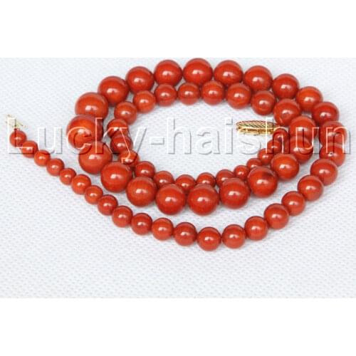 Graduated natural 18" 5-11mm round dark red coral necklace gold clasp j9791