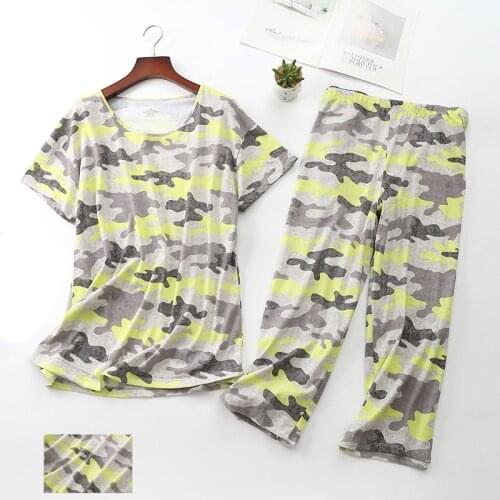 Mom Big Size Pajamas Sex Hot Sleepwear Set Women Camouflage Color Pajama Set Short Sleeve Shirt Shorts Lingerie Homewear