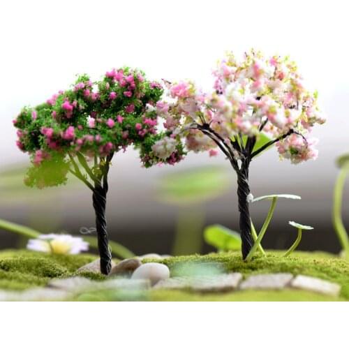 Plastic Mini Simulation Trees Willow Sakura Miniatures Kawaii Microlandscape Setting For Garden 1PC New Garden Figurines
