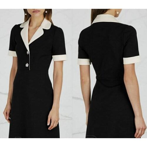 Contrast Bicolor Stretch Viscose Jersey Blazer Dress Black/White Enamel Jewel Cheetah Button Embellished Shift Tailored Dress