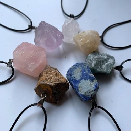 Bhuann Natural Rough Stones Pendant Quartz Cristal Healing Jewelry Wax Rope Necklace Handmade Raw Stones Crystals Necklace 1pc