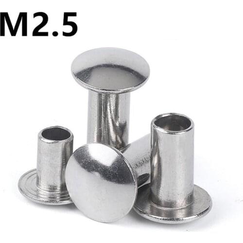 200PCS M2.5x3/4/5/6/8/10mm 304 Stainless Steel Oval Head Semi-Tubular Rivets Round Head Half Hollow Shank GB873