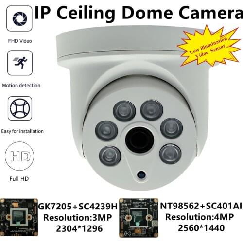4MP IP Ceiling Dome Camera NT98562+SC401AI 2560*1440 6 Array LEDs IRC VMS XMEYE H.265 ONVIF Radiator P2P Motion Detection