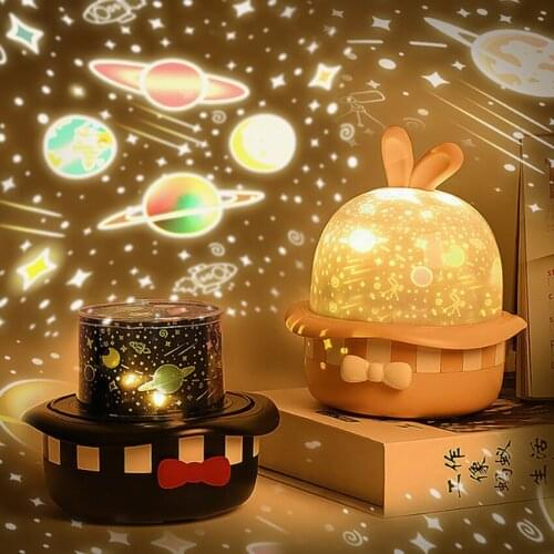 Rabbit Starry Sky Projection Lamp Led USB Charging Rotating Night Light Creative Children Birthday Gift Bedroom Decoration
