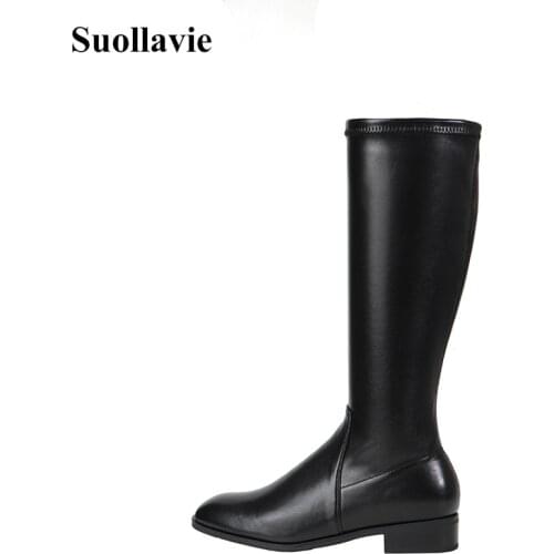 Suollavie Autumn Classic Women boots Mid-Calf female Shoes Square Toe botas de mujer femmes bottes Side Dress Solid High Heels