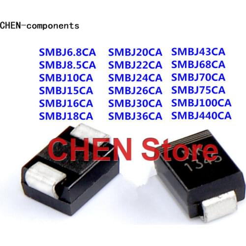 20PCS TVS DIODE SMBJ6.8CA 8.5CA 10CA 20CA 22CA 24CA 26CA 30CA 36CA 43CA 68CA 70CA 75CA 100CA 440CA SMBJ15CA SMBJ16CA SMBJ18CA