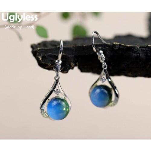 Uglyless Hollow Water Drop Women Evening Dress Earrings Gradient Natural Mexico Amber Earrings 925 Silver Brincos Jewelry E1733