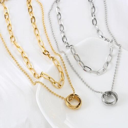Vintage Gold Titanium Steel Necklace For Women Concise Geometric Thick Sweater Chain Necklace Female Minimalist Jewelry 2021 New