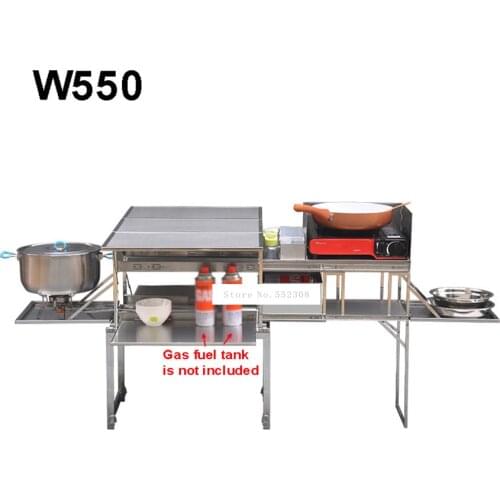 W550 5-10 Person Outdoor Mobile Kitchen Foldable Stainless Steel Cooking Desk Hiking Camping Gas Stove Cooker Stove + Windshield