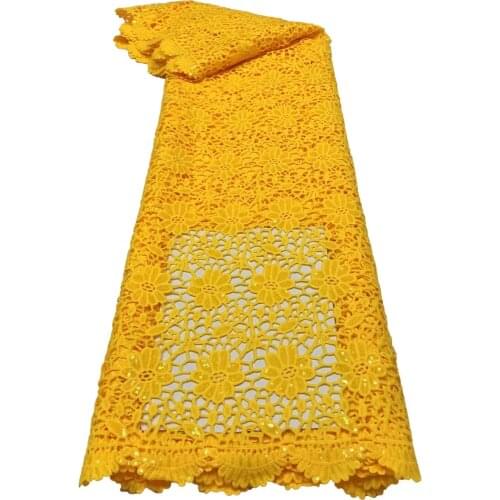 Yellow Cord Guipure Lace African Water Soluble Lace Fabric Sequins Embroidery Latest French Cord Lace Fabric For Wedding Dress