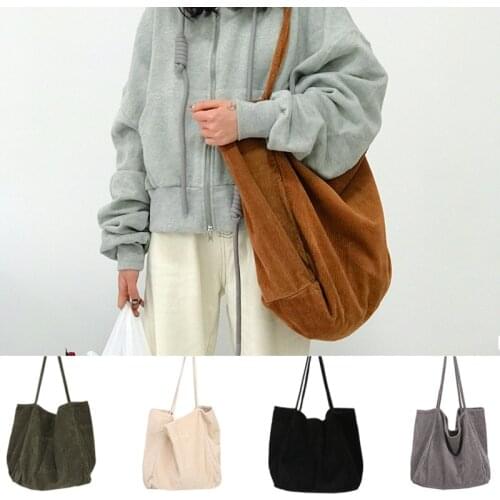 Womens Corduroy Canvas Tote Adjustable Strap Foldable Shopping Bag Ladies' Shoulder Bag School Books Bag Eco Friendly bag