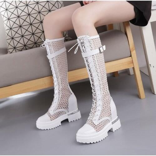 Womens Mesh Boots 2020 Spring and Summer New Breathable Platform Mesh Slimming Boots Womens Internal Increase Sandal Boots