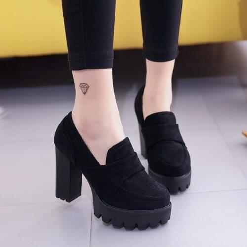 2020 Thick with 10CM Pumps Suede high heels thick round head waterproof platform black single shoes woman thick bottom was thin