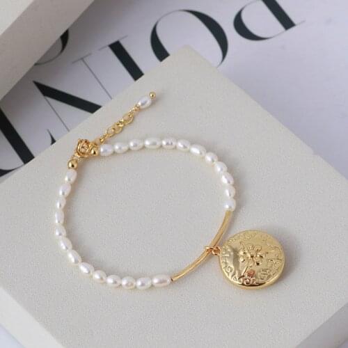 Brass With 18 K Gold Real Freshwater Pearl Floral Bracelet Women Jewelry Party T Show Runway Rare Grown Japan South Korea INS