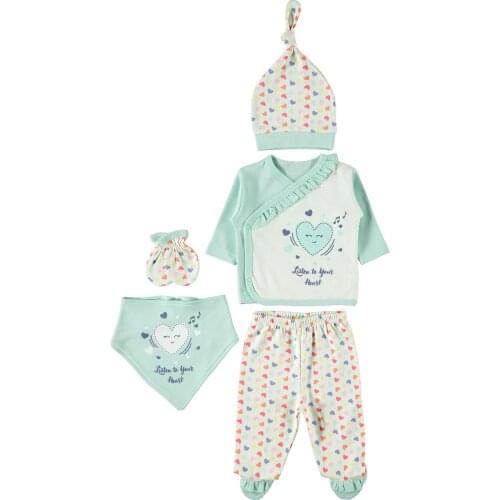 2020 Winter Knitted Suit Interlock Printed Long Sleeve Crew Neck Bodysuit Kujju Baby Girl 5 piece Bodysuit Newborn Mint
