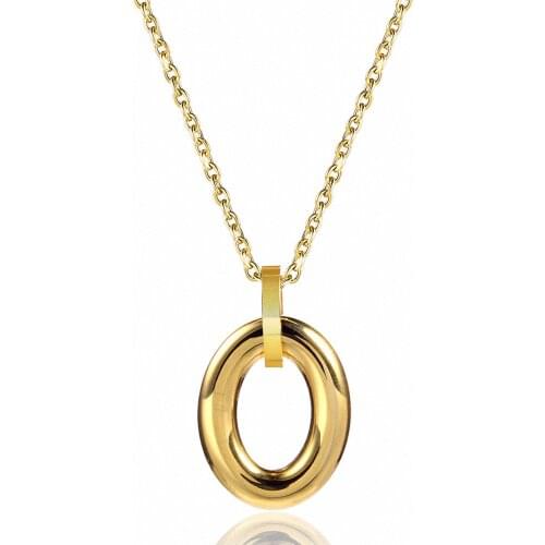 Gold Oval Necklace Stainless Steel Delicate Love Round Collar Necklace Dainty Necklace Lady Women Wedding Party Gift