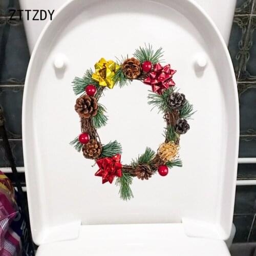 ZTTZDY 19.4×24.2CM Pine Cone Ribbon Flower Wreath Toilet WC Accessories Festive Home Wall Stickers T6-0205