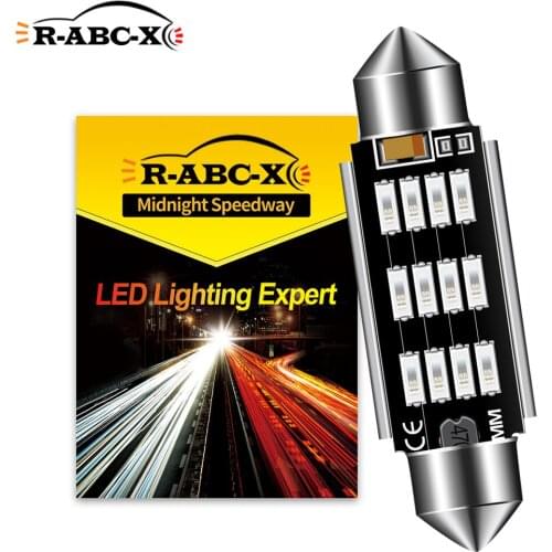 1pc AC/DC12-24V Canbus C5W 41mm 4014 12SMD LED Festoon Bulbs Car Interior Map Dome License Plate Light Bulbs Red/Blue/Green