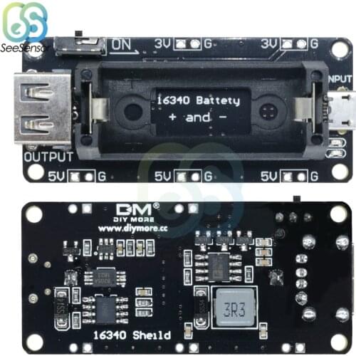 16340 Rechargeable Lithium Battery Charger Shield Board ESP8266 ESP32 Power Bank Module Dual Output 3.3V 5V For Arduino UNO R3