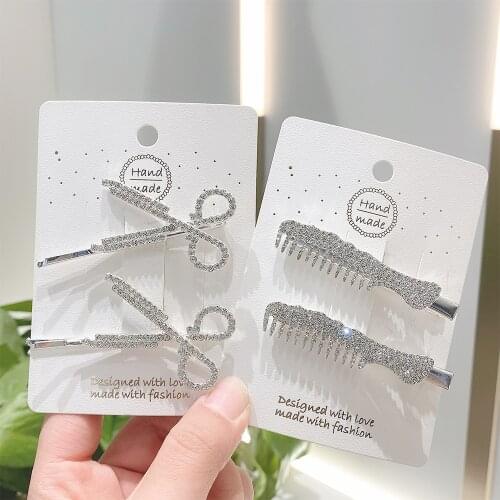 2Pcs/set Shining Crystal Scissors Hair Clips Elegant Rhinestones Comb Shape Hairpins Barrettes For Women Girls Hair Accessories