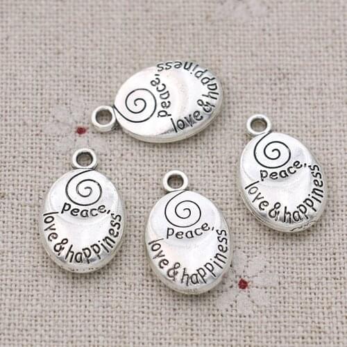 20pcs Antique Silver Plated Peace Happiness Love Charms for Jewelry Making Bracelet Necklace DIY Handmade Pendants 20x12mm