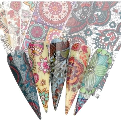 WUF 5PCS Nail Foils Marble/Flower Series Pink Blue Foils Paper Nail Art Transfer Sticker Slide Nail Art Decals Nails Accessorie
