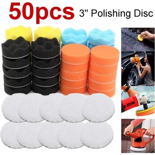 50PCS 3" Beauty Waxing Set Automotive Polishing Tools Car Polishing Disc Sponge Polishing Wheel Wool Pad Wavy Sponge Pads Kit
