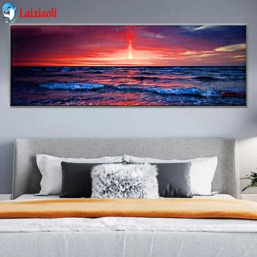 Large size diy 5d diamond painting Dawn sea landscape full square round drill diamond embroidery sale sunset home decoration