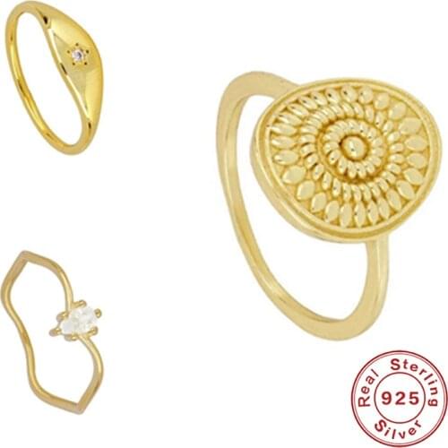 Canner 925 Sterling Silver Rings For Women Geometric Hat Finger Rings Luxury Crystal Anillos Irregular Bague Femme For Party