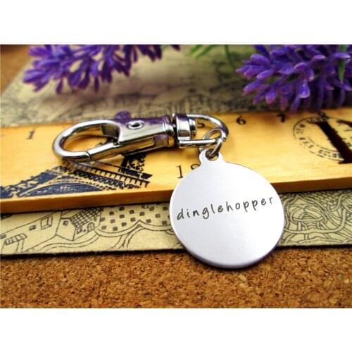 3pcs/lot high quality keychain with 20mm stainless steel circle round "dinglehopper" charms keychain
