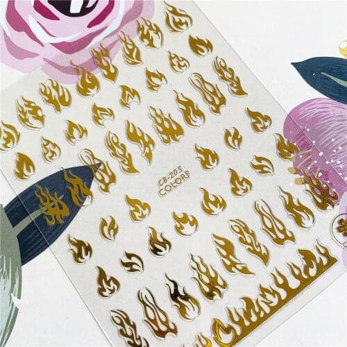 CB-205 Black and white gold and silver Flame,Blaze 3D Back glue Nail decal Nail sticker Nail decoration Nail art Nail ornament