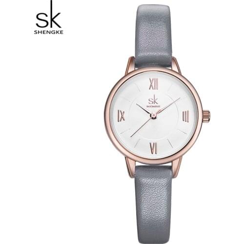 Shengke Ultra Thin Grey Leather Watches Women Fashion Wrist Watch Quartz Ladies Watch Montre Femme 2019 New Bayan Kol Saati