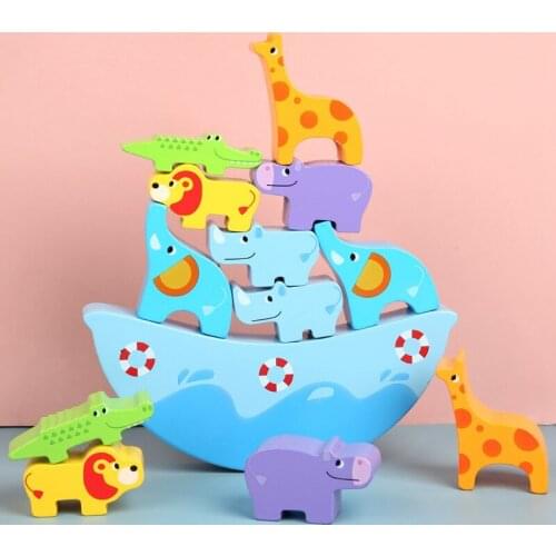 Wooden Balancing Game Stacking Blocks Animals Ark Baby Toddlers Toys Building Balance Games for Kids Toddlersfor Blocks