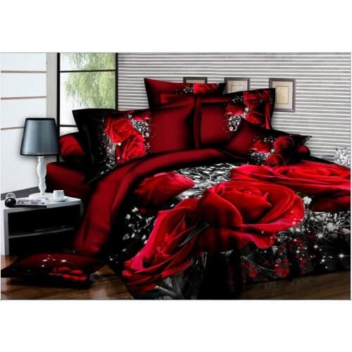 Home Textiles 3D Bedding Sets Queen Size Rose & lron Tower Night Scene 4 Pcs Duvet Cover Flat Bed Sheet Pillowcase Bedclothes