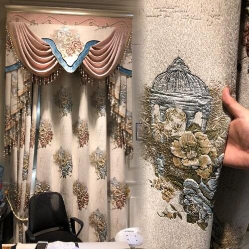 European curtain living room high-grade atmosphere Living Room Embroidery Floor-to-Ceiling Windows Chenille Laser Embroidered