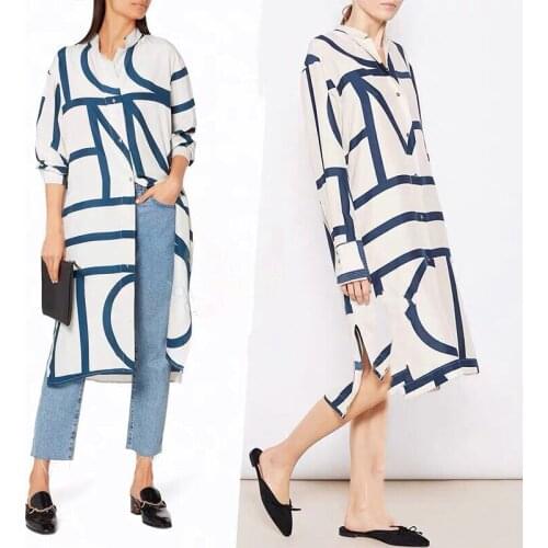 Geometric silk dress Nordic minority simple atmosphere geometric printing soft waxy sand wash silk dress