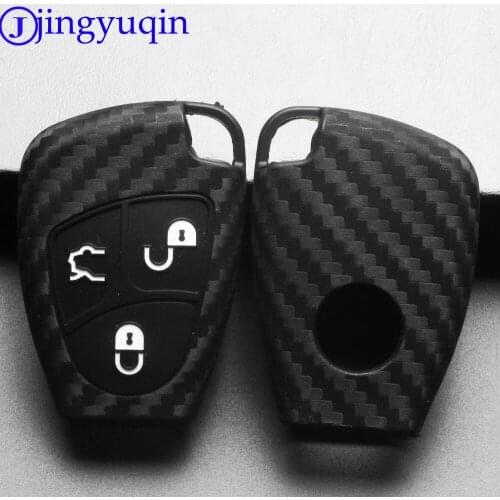 Jingyuqin Remote Car Key Case Cover Carbon Fiber Patten Silicone For Mercedes Benz B C E ML S CLK CL 3 Buttons