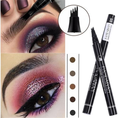 5 Colors Microblading Eyebrow Pencil Waterproof Fork Tip Tattoo Pen Tinted Fine Sketch Long Lasting Eye Brow Pencils