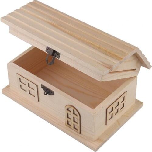House Shape Piggy Bank Coin Storage Container Money Jar Coins Money Box No Burrs Wood Desk Saving Storage Case Home Decorations