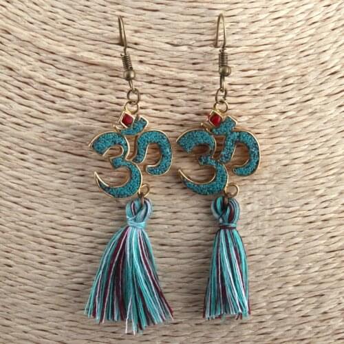 MOODPC Fashion OHM with Multicolor Tassel Earring For Women Christmas holiday gift Jewelry