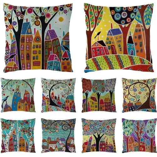 Cartoon Hand Painted Printing Linen/Cotton Soft Sofa Bed Cushion Cover Throw Nap Pillow Case Decorbox Home Decor Supplies 1687