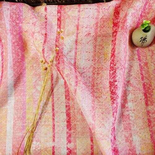 Natural pure ramie fabric Pink vertical stripe tissu High grade cheongsam robe dress material