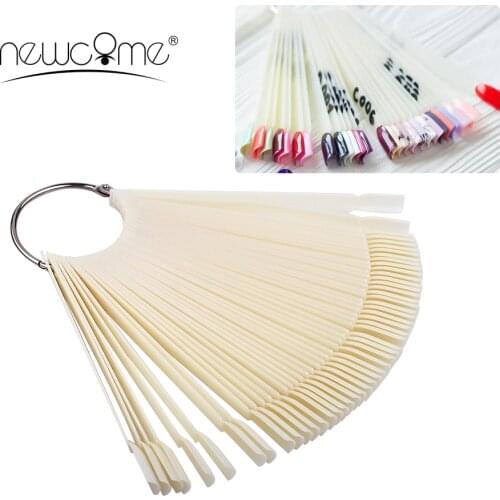 Newcome 50pcs False Nail Tips Fan Nail Display Sticks Color Card Practice Art Tips with Buckle Ring Manicure Nail Accessories
