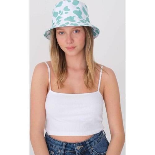 2021 Brand New Woman Bucket Hat New Fashion Mint White Cow Pattern Bucket Hats Fisherman Bob Caps Summer Beach Accessories